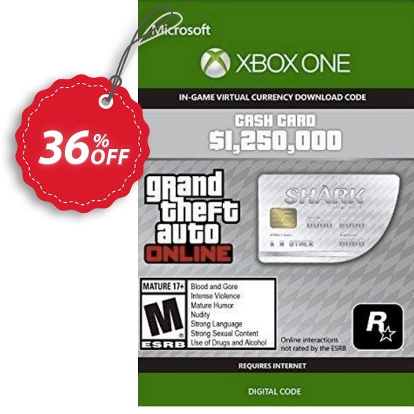 Grand Theft Auto V - Great White Shark Cash Card Xbox One, US  Coupon, discount Grand Theft Auto V - Great White Shark Cash Card Xbox One (US) Deal 2024 CDkeys. Promotion: Grand Theft Auto V - Great White Shark Cash Card Xbox One (US) Exclusive Sale offer 