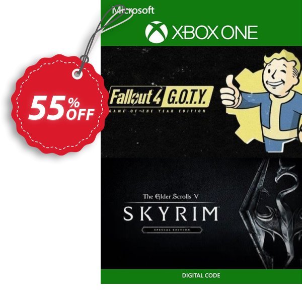 Skyrim Special Edition and Fallout G.O.T.Y Bundle Xbox One, UK  Coupon, discount Skyrim Special Edition and Fallout G.O.T.Y Bundle Xbox One (UK) Deal 2024 CDkeys. Promotion: Skyrim Special Edition and Fallout G.O.T.Y Bundle Xbox One (UK) Exclusive Sale offer 