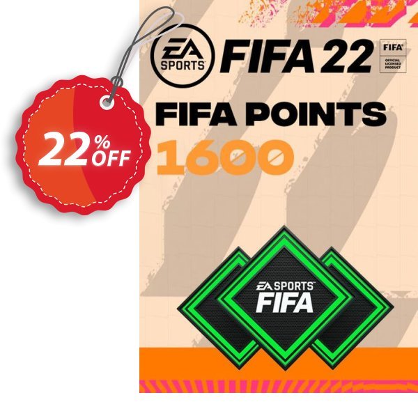 FIFA 22 Ultimate Team 1600 Points Pack PC Coupon, discount FIFA 22 Ultimate Team 1600 Points Pack PC Deal 2024 CDkeys. Promotion: FIFA 22 Ultimate Team 1600 Points Pack PC Exclusive Sale offer 