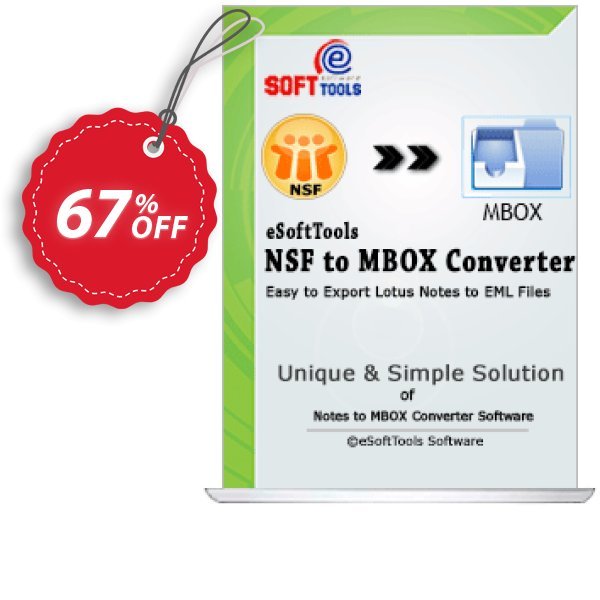 eSoftTools NSF to MBOX Converter Coupon, discount Coupon code eSoftTools NSF to MBOX Converter - Personal License. Promotion: eSoftTools NSF to MBOX Converter - Personal License offer from eSoftTools Software