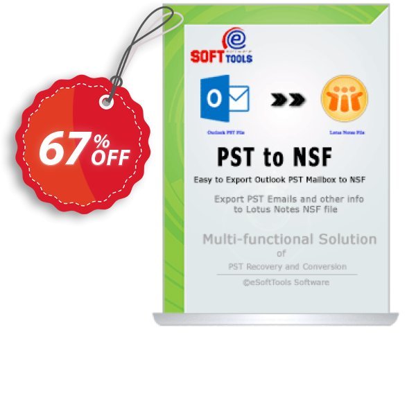 eSoftTools PST to NSF Converter Coupon, discount Coupon code eSoftTools PST to NSF Converter - Personal License. Promotion: eSoftTools PST to NSF Converter - Personal License offer from eSoftTools Software