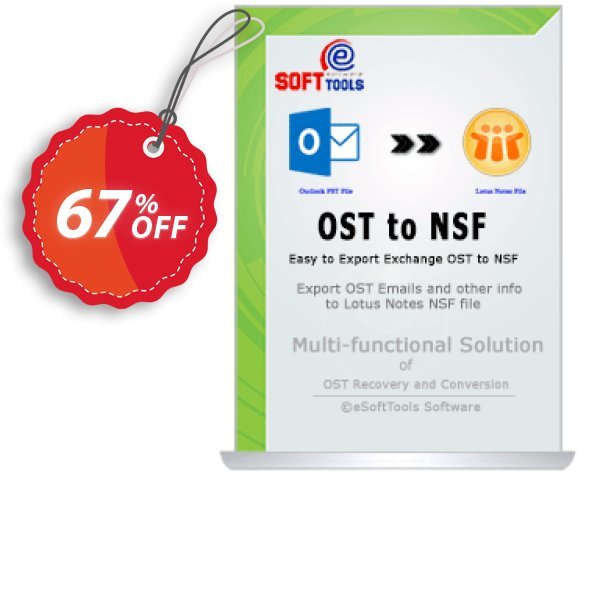 eSoftTools OST to NSF Converter Coupon, discount Coupon code eSoftTools OST to NSF Converter - Personal License. Promotion: eSoftTools OST to NSF Converter - Personal License offer from eSoftTools Software