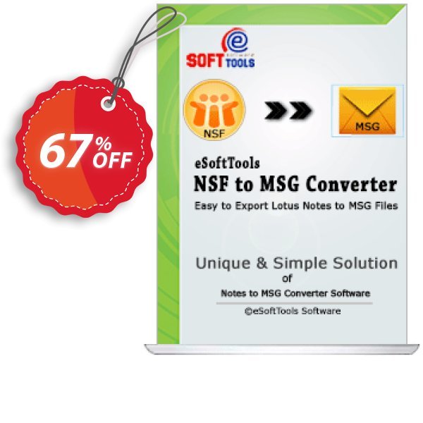 eSoftTools NSF to MSG Converter - Corporate Plan Coupon, discount Coupon code eSoftTools NSF to MSG Converter - Corporate License. Promotion: eSoftTools NSF to MSG Converter - Corporate License offer from eSoftTools Software