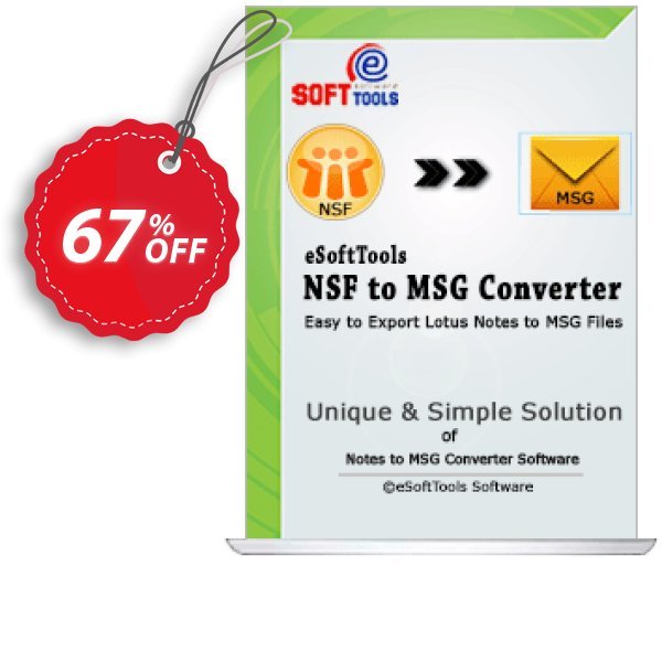 eSoftTools NSF to MSG Converter - Enterprise Plan Coupon, discount Coupon code eSoftTools NSF to MSG Converter - Enterprise License. Promotion: eSoftTools NSF to MSG Converter - Enterprise License offer from eSoftTools Software