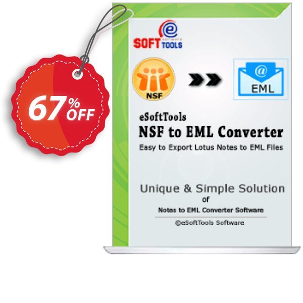 eSoftTools NSF to EML Converter - Corporate Plan Coupon, discount Coupon code eSoftTools NSF to EML Converter - Corporate License. Promotion: eSoftTools NSF to EML Converter - Corporate License offer from eSoftTools Software