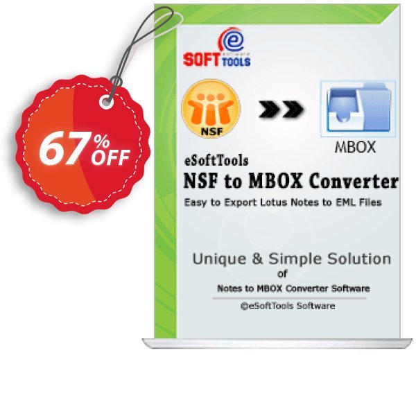 eSoftTools NSF to MBOX Converter - Corporate Plan Coupon, discount Coupon code eSoftTools NSF to MBOX Converter - Corporate License. Promotion: eSoftTools NSF to MBOX Converter - Corporate License offer from eSoftTools Software