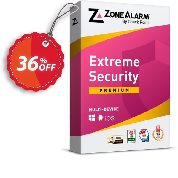 ZoneAlarm Extreme Security, 25 Devices  Coupon, discount 36% OFF ZoneAlarm Extreme Security (25 Devices), verified. Promotion: Amazing offer code of ZoneAlarm Extreme Security (25 Devices), tested & approved