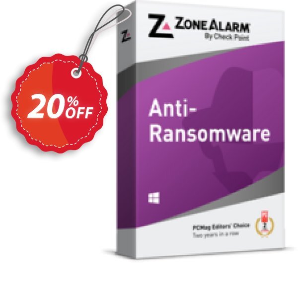 ZoneAlarm Anti-Ransomware, 10 PCs Plan  Coupon, discount 20% OFF ZoneAlarm Anti-Ransomware (10 PCs License), verified. Promotion: Amazing offer code of ZoneAlarm Anti-Ransomware (10 PCs License), tested & approved