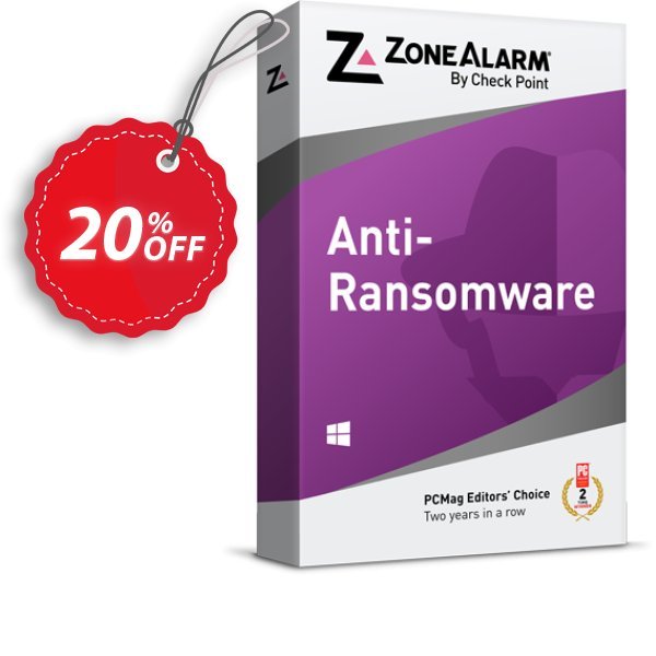 ZoneAlarm Anti-Ransomware, 3 PCs Plan  Coupon, discount 20% OFF ZoneAlarm Anti-Ransomware (3 PCs License), verified. Promotion: Amazing offer code of ZoneAlarm Anti-Ransomware (3 PCs License), tested & approved