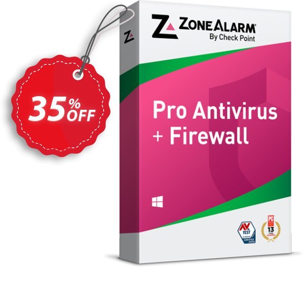 ZoneAlarm Pro Antivirus + Firewall, 50 PCs Plan  Coupon, discount 35% OFF ZoneAlarm Pro Antivirus + Firewall (50 PCs License), verified. Promotion: Amazing offer code of ZoneAlarm Pro Antivirus + Firewall (50 PCs License), tested & approved