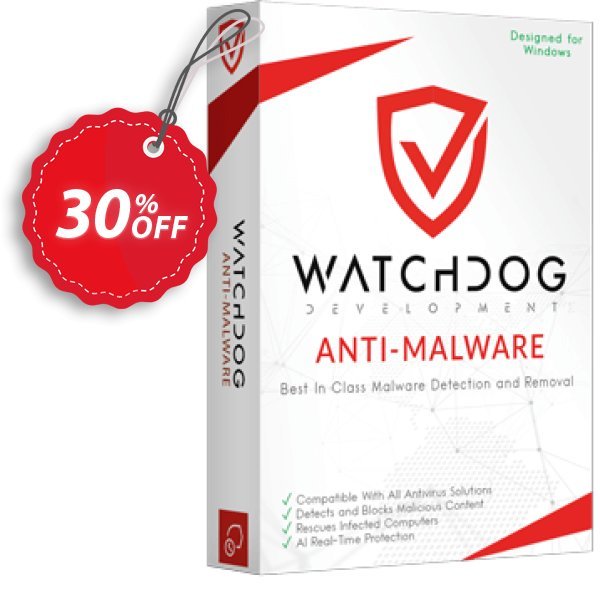 Watchdog Anti-Malware Yearly / 5 PC Coupon, discount 30% OFF Watchdog Anti-Malware 1 year / 5 PC, verified. Promotion: Awesome offer code of Watchdog Anti-Malware 1 year / 5 PC, tested & approved