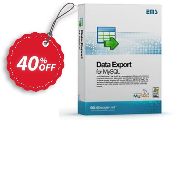 EMS Data Export for MySQL, Business + Yearly Maintenance Coupon, discount Coupon code EMS Data Export for MySQL (Business) + 1 Year Maintenance. Promotion: EMS Data Export for MySQL (Business) + 1 Year Maintenance Exclusive offer 