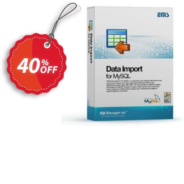 EMS Data Import for MySQL, Business + Yearly Maintenance Coupon, discount Coupon code EMS Data Import for MySQL (Business) + 1 Year Maintenance. Promotion: EMS Data Import for MySQL (Business) + 1 Year Maintenance Exclusive offer 