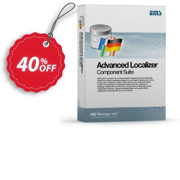 EMS Advanced Localizer Component Suite for Delphi, with sources + Yearly Maintenance Coupon, discount We are pleased to announce discount for all MySQL tools until February 13th, 2025.. Promotion: Advanced Localizer Component Suite for Delphi (with sources) + 1 Year Maintenance Exclusive offer
