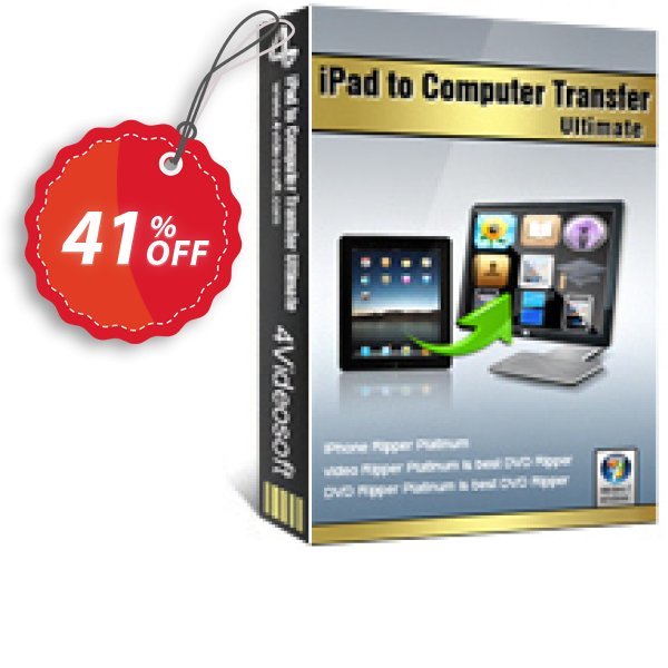 4Videosoft iPad to Computer Transfer Ultimate Coupon, discount 4Videosoft iPad to Computer Transfer Ultimate wondrous promo code 2024. Promotion: wondrous promo code of 4Videosoft iPad to Computer Transfer Ultimate 2024