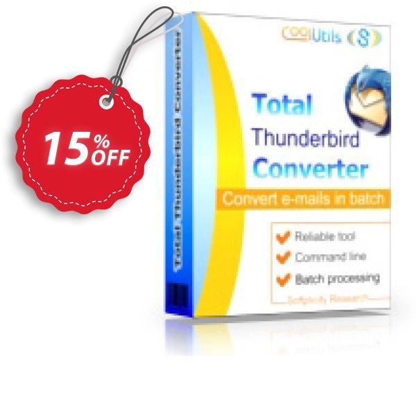 Coolutils Total Thunderbird Converter Pro, Server Plan  Coupon, discount 15% OFF Coolutils Total Thunderbird Converter Pro (Server License), verified. Promotion: Dreaded discounts code of Coolutils Total Thunderbird Converter Pro (Server License), tested & approved