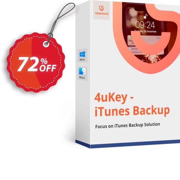 Tenorshare 4uKey iTunes Backup, Lifetime Plan Coupon, discount discount. Promotion: coupon code