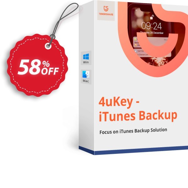 Tenorshare 4uKey iTunes Backup for MAC, Monthly Plan Coupon, discount discount. Promotion: coupon code