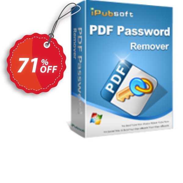 iPubsoft PDF Password Remover Coupon, discount 65% disocunt. Promotion: 