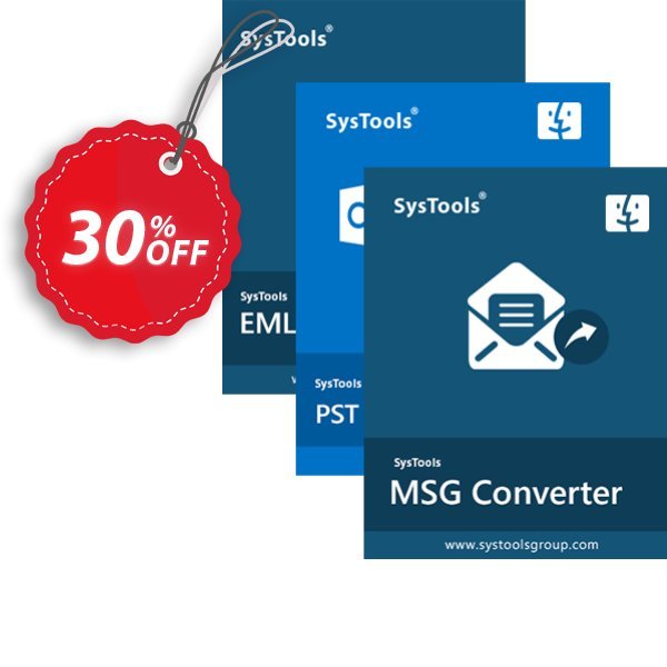 Bundle Offer: SysTools MAC MSG Converter + MAC PST Converter + MAC EML Converter Coupon, discount 30% OFF Bundle Offer: SysTools Mac MSG Converter + Mac PST Converter + Mac EML Converter, verified. Promotion: Awful sales code of Bundle Offer: SysTools Mac MSG Converter + Mac PST Converter + Mac EML Converter, tested & approved