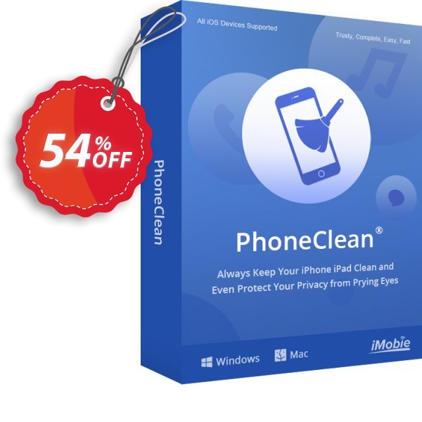 PhoneClean Pro for MAC, family Plan Coupon, discount Best discount is IMOBEDUDISCOUNT codes. Promotion: $20 discount offer for PhoneClean Pro Family License.