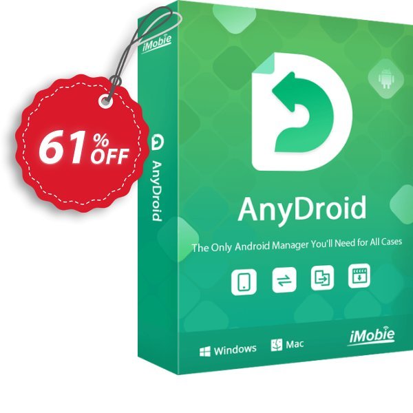 iMobie AnyDroid Yearly Plan Coupon, discount Best discount is IMOBEDUDISCOUNT codes. Promotion: Super discount code of AnyDroid 1 year License, tested & approved