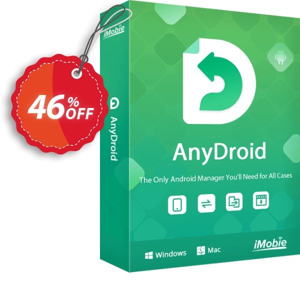 iMobie AnyDroid for MAC Lifetime Plan Coupon, discount Best discount is IMOBEDUDISCOUNT codes. Promotion: Super discount code of AnyDroid for MAC Lifetime license, tested & approved