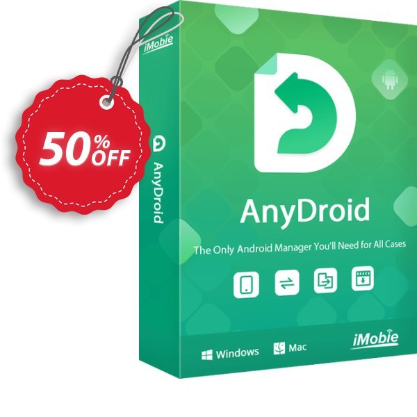 iMobie AnyDroid Family Plan, Lifetime Plan Coupon, discount Best discount is IMOBEDUDISCOUNT codes. Promotion: Super discount code of AnyDroid Family Plan (Lifetime License), tested & approved