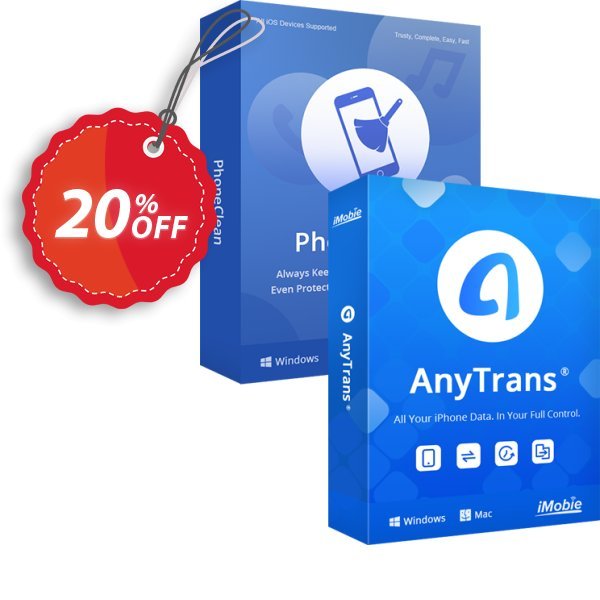 PhoneClean + AnyTrans Personal Bundle Coupon, discount Best discount is IMOBEDUDISCOUNT codes. Promotion: Wondrous sales code of PhoneClean + AnyTrans Personal Bundle for Windows 2024