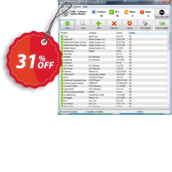 SUMo PRO, Software Updates Monitor  Coupon, discount 30% OFF KCSoftwares SUMo PRO, verified. Promotion: Awesome promo code of KCSoftwares SUMo PRO, tested & approved