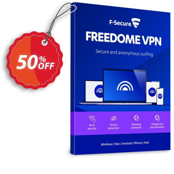 F-Secure FREEDOME VPN 3 devices Coupon, discount 50% OFF F-Secure FREEDOME VPN 3 devices, verified. Promotion: Imposing offer code of F-Secure FREEDOME VPN 3 devices, tested & approved
