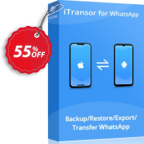 iTransor for WhatsApp, 15 Devices/Lifetime  Coupon, discount 55% OFF iTransor for WhatsApp (15 Devices/Lifetime), verified. Promotion: Awful offer code of iTransor for WhatsApp (15 Devices/Lifetime), tested & approved
