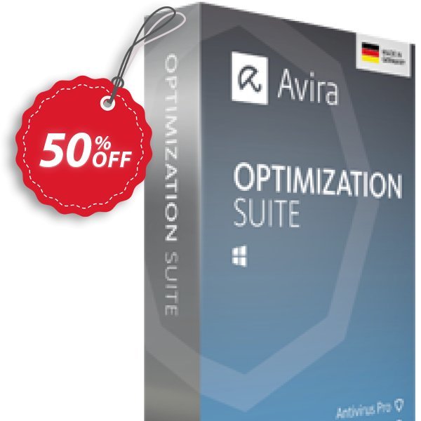 Avira Optimization Suite, 2 years  Coupon, discount 50% OFF Avira Optimization Suite (2 year), verified. Promotion: Fearsome promotions code of Avira Optimization Suite (2 year), tested & approved