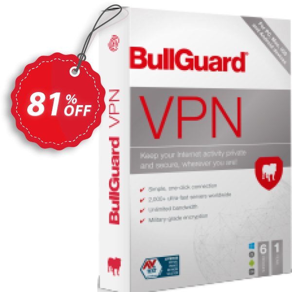 BullGuard VPN Coupon, discount 76% OFF BullGuard VPN, verified. Promotion: Awesome promo code of BullGuard VPN, tested & approved