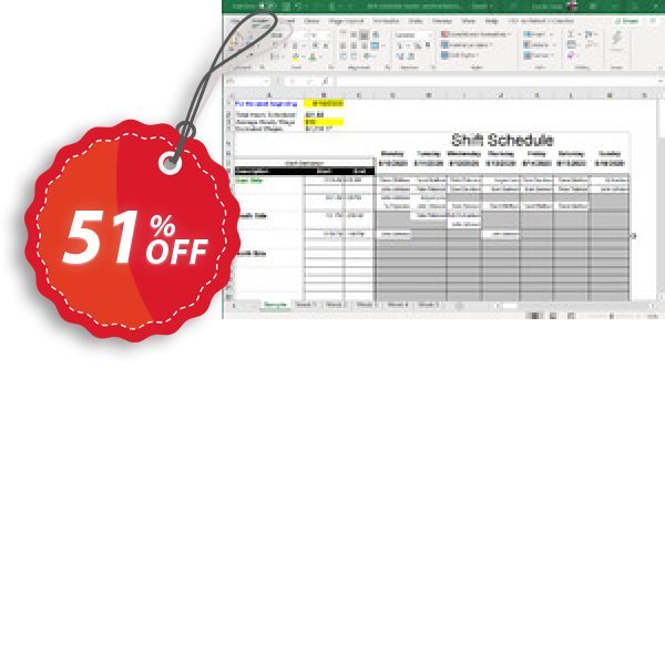 Employee Shift Scheduler for Excel Coupon, discount 50% OFF Employee Shift Scheduler for Excel, verified. Promotion: Best discounts code of Employee Shift Scheduler for Excel, tested & approved