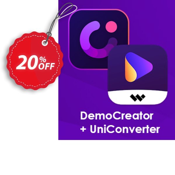 Bundle: Wondershare DemoCreator + UniConverter Coupon, discount 20% OFF Bundle: Wondershare DemoCreator + UniConverter, verified. Promotion: Wondrous discounts code of Bundle: Wondershare DemoCreator + UniConverter, tested & approved