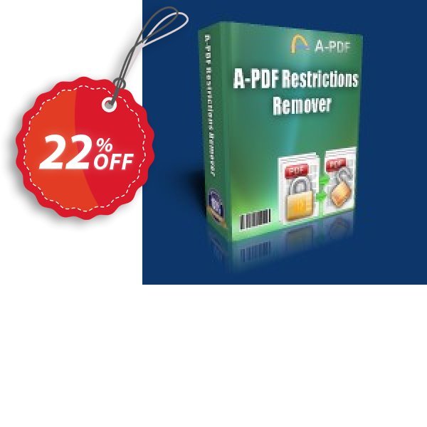 A-PDF Restrictions Remover Coupon, discount A-PDF Coupon (9891). Promotion: 45% Off For 40 licenses of A-PDF
