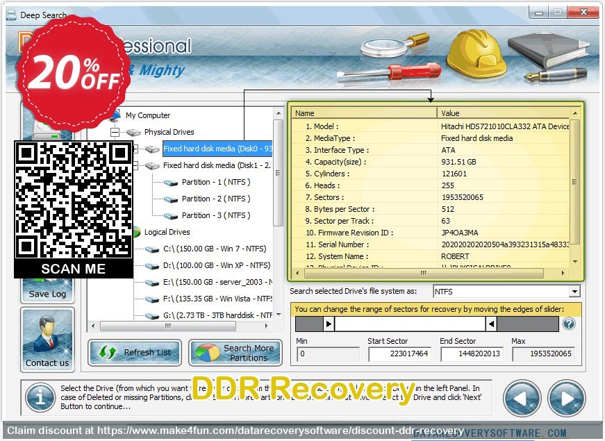 DDR DataRecoverySoftware Coupon discount, offer to 2024 Pi Celebration